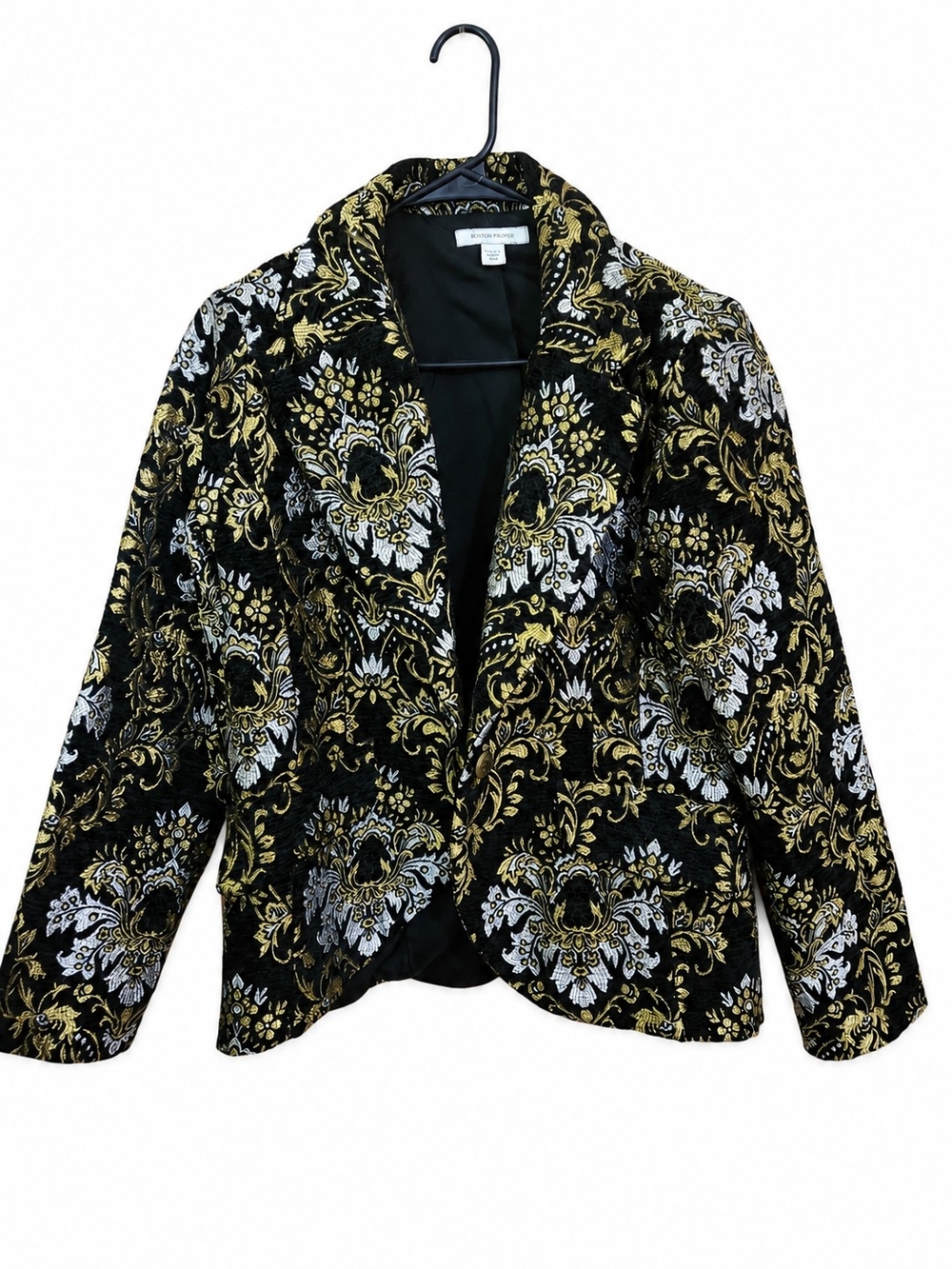 Boston Proper Damask Blazer Jacket in Black & Gold